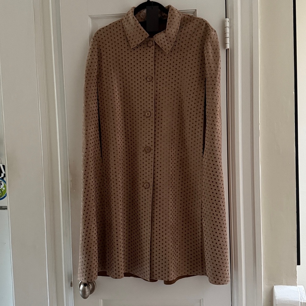 Anthropologie faux suede beige polka dot cape size M
